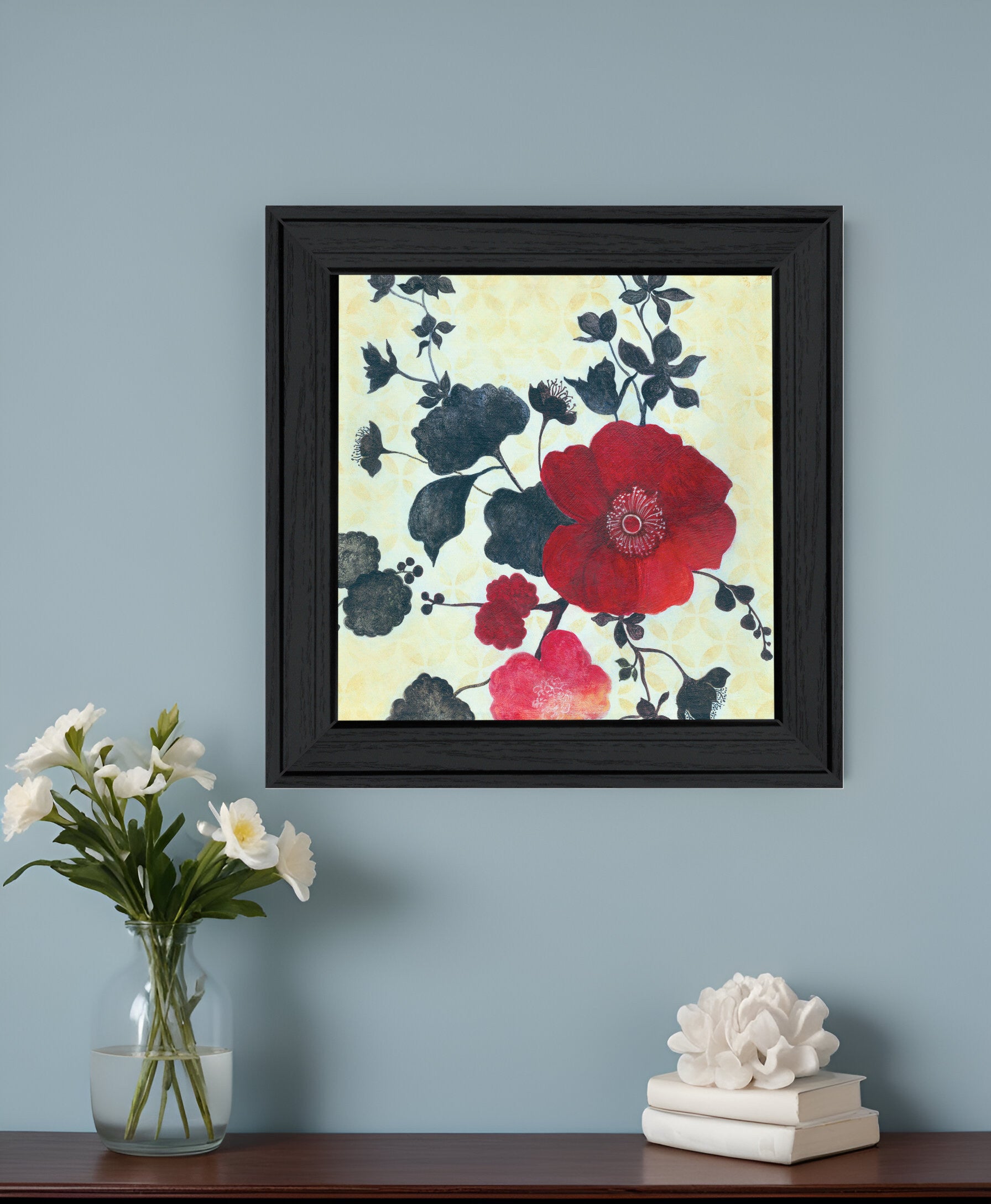 Japanese Blossoms Black Framed Print Wall Art-0